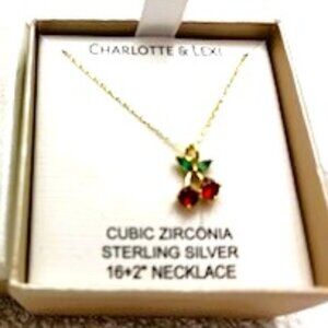 Charlotte & Lexi sterling silver 16" cherries pendant New in Box